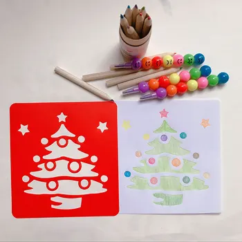 12PCs/lot 15x14cm de Pintura para Niños Plantilla de Tarjeta de Navidad DIY Estampación en Relieve Álbum de Papel a los Niños Hueco Dibujo de Plantillas