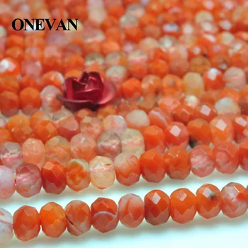 ONEVAN Natural de color Rojo de la Raya de Ágata 2.8x3.8mm Facetas Rondelle Encanto Perlas de Piedra de la Pulsera del Collar de la Joyería de Bricolaje de Diseño