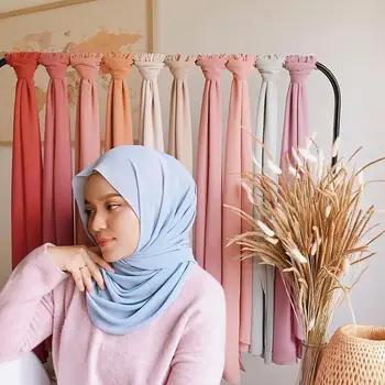 La mujer Bufandas de Malasia Musulmán Hijabs Envuelve la Perla de Gasa Llanura de Color Sólido Árabe Modesto Pañuelo en la cabeza Rectángulo Largo Chal 175x70cm
