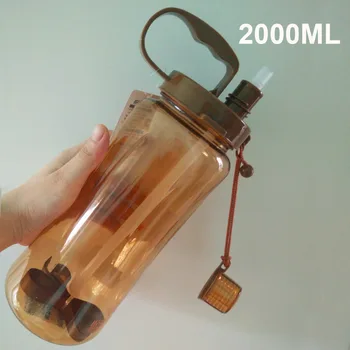 Nueva 2000ml/2L de grado de alimentos de plástico botella de agua de Deportes con la cuerda de la tapa de un viaje al aire libre de la coctelera mi portátil de la correa de la paja de la botella de agua
