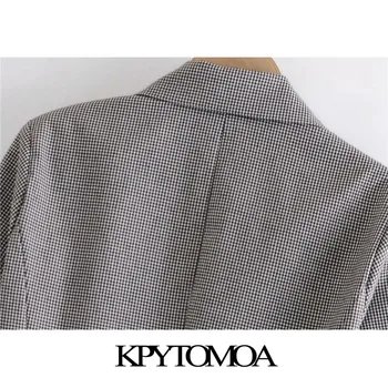 KPYTOMOA Mujeres 2021 de la Moda de Doble Botonadura de Verificación Chaqueta Abrigo Vintage de Manga Larga Bolsillos de Mujer ropa de Abrigo Chic Tops