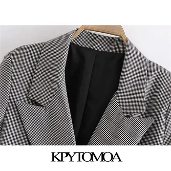 KPYTOMOA Mujeres 2021 de la Moda de Doble Botonadura de Verificación Chaqueta Abrigo Vintage de Manga Larga Bolsillos de Mujer ropa de Abrigo Chic Tops