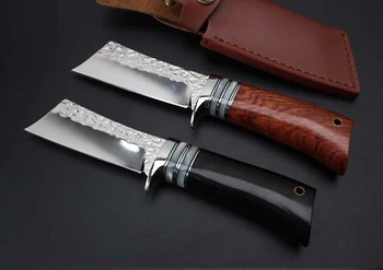 LCM66 hechos a Mano forjado cuchillo de caza Samurai al aire libre cuchillo 59-60HRC fijo cuchillo de mango de ébano con Cuero de la vaina