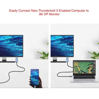 Flexible USB para Cable Displayport Tipo C para DP1.4 Adaptador de 8K 4K 60Hz 144Hz Con EP de carga para Thunderbolt 3 MacBook Portátil