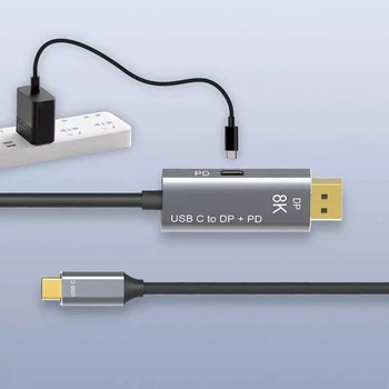 Flexible USB para Cable Displayport Tipo C para DP1.4 Adaptador de 8K 4K 60Hz 144Hz Con EP de carga para Thunderbolt 3 MacBook Portátil