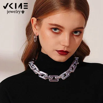 VKME Punk Gran Grueso Collar de Cadena Collar de las Mujeres de los Hombres de la Vendimia de Espesor Concierto de la Cadena Gargantilla en Forma de U de Bloqueo de Collares de la Joyería del Partido