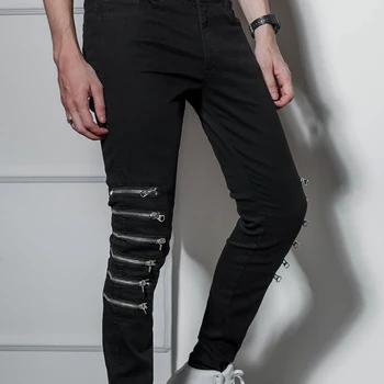 Flaco de los hombres pantalones de tendencia de la moda coreana de slim slim pies estirar la rodilla con cremallera tamaño de hip-hop pantalones vaqueros
