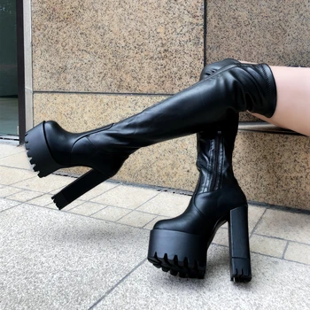 15cm de tacón alto botas de Europa y de América de la moda de cuña botas altas de más de la rodilla botas de 2020 nuevos compartimentos estancos las botas de las mujeres