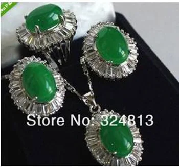 De las nuevas Mujeres de Impresionantes verde jade colgante de Collar anillo /Stud Earring AA15457