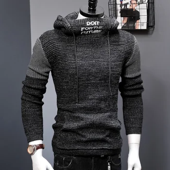 Nuevo Suéter con Capucha de los Hombres Otoño Invierno Cálido de tejidos de Punto Suéteres para Hombre Casual de Jersey de Abrigo Pull Homme Plus Tamaño 5XL