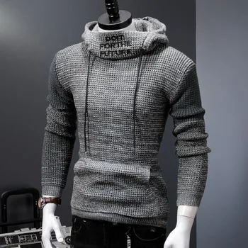 Nuevo Suéter con Capucha de los Hombres Otoño Invierno Cálido de tejidos de Punto Suéteres para Hombre Casual de Jersey de Abrigo Pull Homme Plus Tamaño 5XL