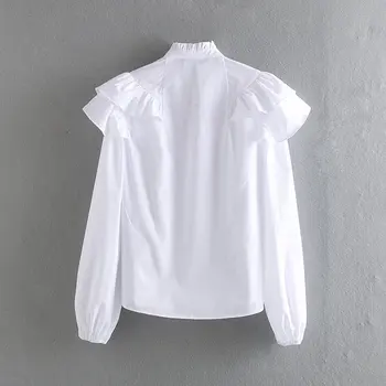 Elegante de algodón con volantes blusa Casual Sólido de manga larga mujer camisetas de 2021 Primavera verano de la colmena de señora de la oficina de la blusa