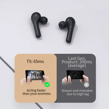 T5 TWS de huellas Dactilares Touch Auriculares Inalámbricos Bluetooth V5.0 3D Estéreo de Doble Micrófono con Cancelación de Ruido Auriculares