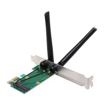 Tarjeta de Red inalámbrica WiFi Mini PCI-E Express PCI-E Adaptador de 2 antenas Externas PC
