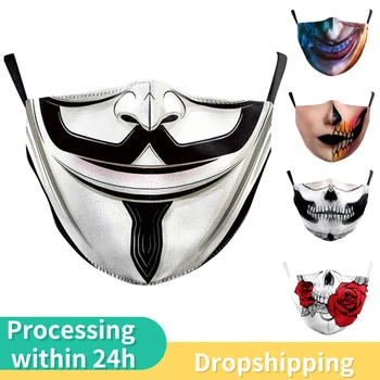 Divertido Bromista Máscaras 3D de la Moda de Impresión de Cráneo Adulto Boca Cubre Halloween Cospaly Parte Reutilizable Lavable Cara de la Almohadilla de Carbón Activado