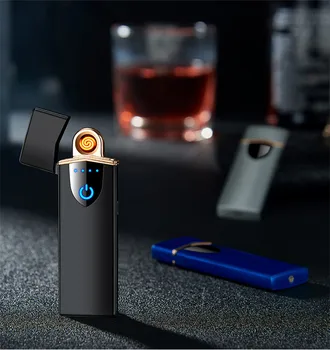 Ultra-delgada de Sensor Táctil, USB Encendedores Creativo de Carga a prueba de viento Encendedor de Llama Metal Encendedor de Cigarrillos Electrónicos para Hombres