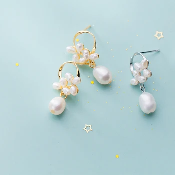Modian Auténtica Plata de ley 925 Perlas en Forma de Flor del Pendiente de las Mujeres de Lujo de Oro de Color de aros Aretes de Joyería Fina Brincos