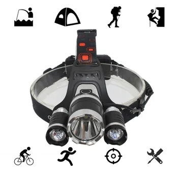 DBF, XML T6 + 2 x R5 LED de los Faros de Uso 2 x 18650 de la Batería 13000LM 4 Modo Impermeable Manos libres Linterna de la Antorcha para el Ciclismo Camping