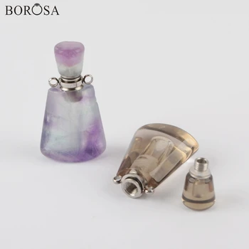 3Pcs de las Joyas Naturales de Piedra de la Botella de Perfume de Conector de Plata de Color de Fluorita de Curación Chakra de Cristal del Aceite Esencial Difusor WX1220