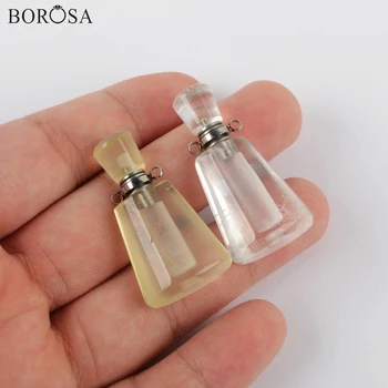 3Pcs de las Joyas Naturales de Piedra de la Botella de Perfume de Conector de Plata de Color de Fluorita de Curación Chakra de Cristal del Aceite Esencial Difusor WX1220