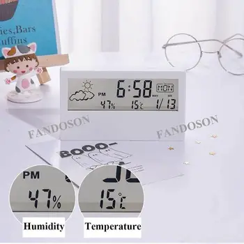 FANDSON NUEVA pantalla LCD Digital de Escritorio reloj despertador con Calendario y Temperatura Humedad condiciones Meteorológicas Moderno reloj de mesa