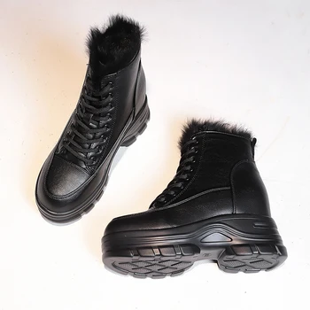Las mujeres de Invierno Nieve Botas Cortas 2021 Negro de Piel de cuero de la pu de la Plataforma de Damas Botas de Tobillo de las Nuevas Mujeres de Lujo Zapatos Calientes Q970