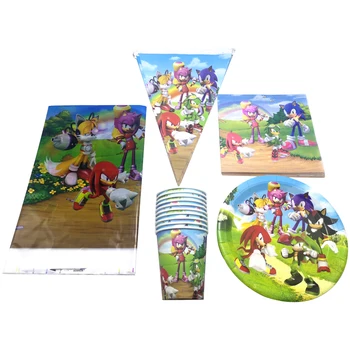 82pcs/lote de la Fiesta de Cumpleaños de Sonic the Hedgehog Servilletas Banderas Bebé Feliz a los Niños de la Ducha Mantel Placas de Tazas de la Decoración de la Vajilla Set