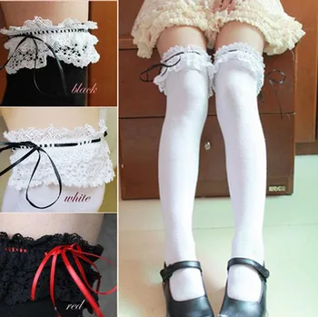 La princesa dulce Lolita medias de harajuku suave amo en blanco y negro de anime Japonés cos de camarera de encaje de las medias hasta la rodilla de algodón leging