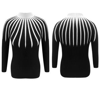 2020 Nuevo Diseño De Moda De Las Mujeres De Color De Moda De Manga Larga De Cuello Simulacro Slim Tejido Jersey Suéter