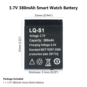 LQ-S1 3.7 V 380mAh batería Recargable de Li-ion del Polímero de la Batería Para el Reloj Inteligente DZ09 QW09 W8 A1 V8 X6 HLX-S1 DJ-09 AB-S1 M9 FYM-M9