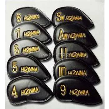 10pcs/set Honma hierro de golf club headcover conjunto de lujo de la PU de ingenio y de una Sola cara de bordado de golf de barras cubierta de 4-11 AW SW envío Gratis