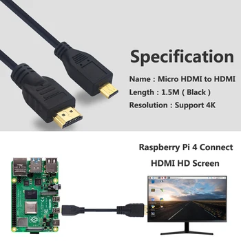 Para Raspberry Pi 4 Micro HDMI a HDMI Cable Glod Chapado en 3D Adaptador de Cable para HDTV Tabla de Teléfono de Frambuesa Pi4 RPI000