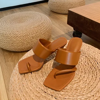 CIALISA Diseñador Zapatos de las Sandalias de las Mujeres 2020 Marrón Amarillo Genuino de Cuero Flip-dedo del pie Zapatillas de Dedo de Parte de las Mujeres Sandalias Zapatos