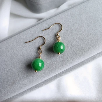 Original 925 de Plata Naturales de color Verde Jade Suerte Perlas Aretes de Joyería de Moda Accesorios de BRICOLAJE Talladas a Mano de la Mujer Amuleto de Regalos