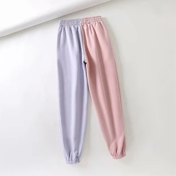 Estilo coreano Femenino Pantalones Sueltos Casual Pantalones de Lana de Longitud Completa de Carrito de Espesor de la Moda de contraste de color de Otoño Invierno Sweatpant
