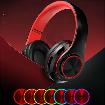 Auriculares Bluetooth Inalámbrico Portátil Plegable Soporte de Auriculares Llamada Reproductor de Mp3 con Micrófono Led de Luces de colores