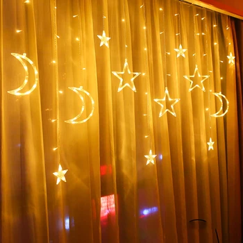 Cortina de LED Cadena de Luces con Estrellas, de la Luna 8 Modos de Iluminación Twinkle la Decoración del Hogar, Luces para el Dormitorio de la Boda de san Valentín Telón de fondo D30