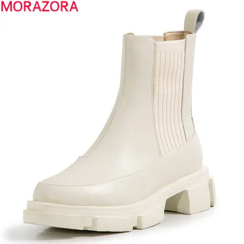 MORAZORA 2020 de la Nueva llegada de las mujeres botas de med tacones de punta redonda zapatos mujer otoño invierno negro color blanco botas de tobillo