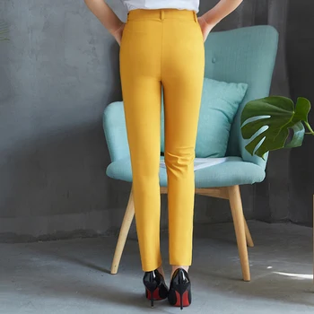 Nueva Tobillo-Longitud del lápiz Pantalones de las mujeres casual color caramelo más el tamaño de S-4XL oficina Estirar pantalones de Mediados de cintura básico de la ropa de Trabajo de Pantalones