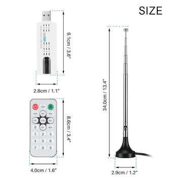 Satélite Digital DVB T2 FM USB Sintonizador de TV Stick con la Antena del Receptor Remoto HDTV para DVB-T2/DVB-C/FM/DAB PC Portátil, TV