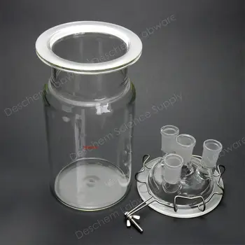 2000ml,24/40,4-cuello,Cilindro de Cristal Reactor de 2 l de Fondo Plano de Reacción de la Botella