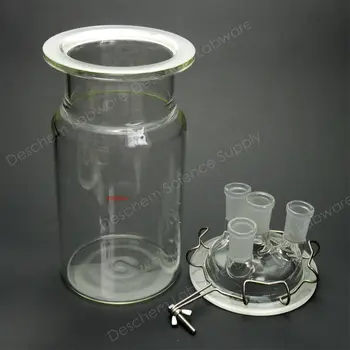 2000ml,24/40,4-cuello,Cilindro de Cristal Reactor de 2 l de Fondo Plano de Reacción de la Botella
