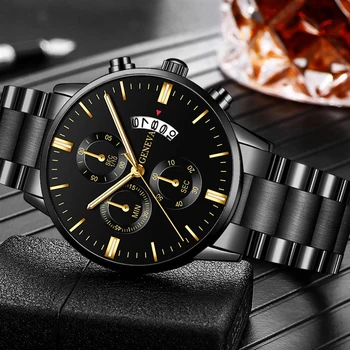 2020 GINEBRA Relojes para Hombre de la Marca Superior de Lujo de Acero Inoxidable Reloj de Cuarzo Con Calendario Deportes Casual Reloj de los Hombres del Reloj