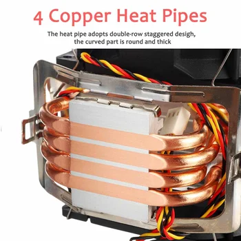 3 Pin 4 Heatpipes Cooler de la CPU Ventilador de Refrigeración del Radiador Tranquilo Dual Fan Cooler del Disipador de calor para Intel LGA 1150/1151/1155/1156/1366/775 AMD