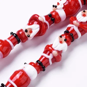10pcs de Murano hechos a Mano de Perlas de la Navidad del muñeco de Nieve de Santa Claus Hebras de Perlas para Decoraciones de Navidad DIY de la Joyería Rojo/Blanco