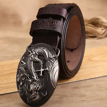 VOHIO 2018 cinturón de Mens 4.0 de ancho de los cinturones de cuero de lujo del dragón hebilla de la correa de cuero de los Hombres de Oro de la hebilla hebilla de plata ping