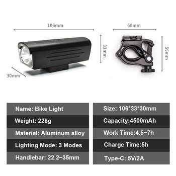 NEWBOLER 1300 Lumen de la Bicicleta Frente a la Luz de los Faros USB Tipo-C Recargable Bicicleta Linterna 4500mAh de Aluminio Impermeable de la Luz de la Bici