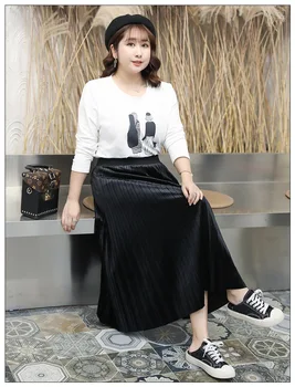 Nueva 2021 Corea primavera otoño más el tamaño de la falda larga para las mujeres grandes casual suelto negro elástico faldas plisadas 4XL 5XL 6XL 7XL 8XL