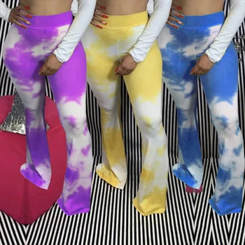 Echoine Nuevo Tie-Dye Galaxia de Impresión de las Mujeres de Ancho de la Pierna de la Llamarada de Pantalones de Cintura Alta de la Campana-fondos de Pantalones Streerwear Drapeado Jogger Deportivos