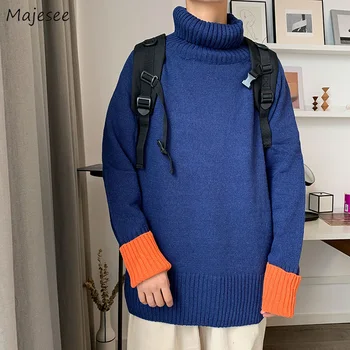 Cuello Alto Suéter De Los Hombres Más Tamaño De Patchwork Novedad Para Hombre De Los Suéteres De 2020 Coreano Ropa Nueva De Moda Harajuku Casual Todos Los Partido De Calentamiento
